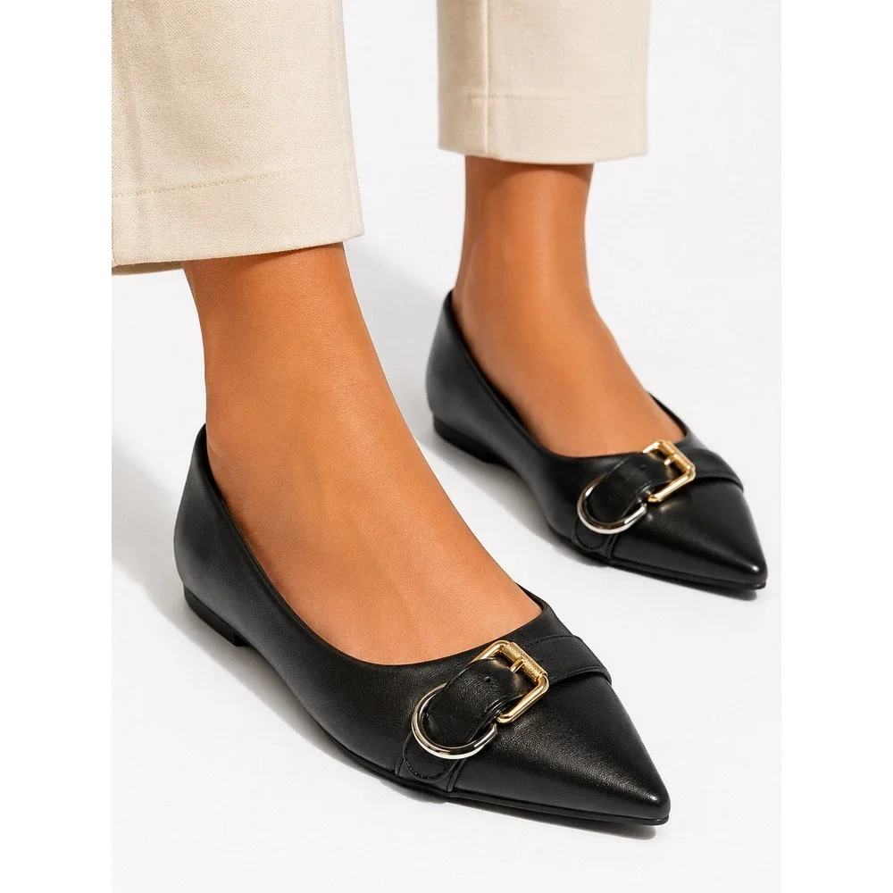 Women's A New Day Valentina Pointed Toe Buckle Flats‎ Black Size 7 New in Box